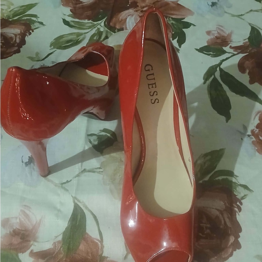 Guess Women's Vibrant Red Peep Toe Heels